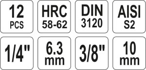 Yato Zestaw nasadek trzpieniowych Torx z otworem 1/4" 3/8" T8-T55 12szt. (YT-04332) 4