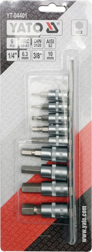 Yato Zestaw nasadek trzpieniowych imbusowych hex 1/4" 3/8" H2-H12 9szt. (YT-04401) 2