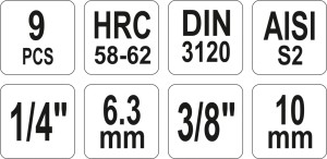 Yato Zestaw nasadek trzpieniowych imbusowych hex 1/4" 3/8" H2-H12 9szt. (YT-04401) 3