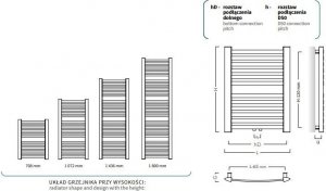 Grzejnik łazienkowy Instal-Projekt GRZ.DR.RETTO 50X110 520W,ROZ=50MM,GRAFIT - RET-50/110D50C12 2