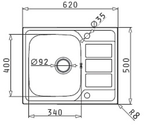 Zlewozmywak Pyramis  1-komorowy z ociekaczem Athena 62 x 50cm 1B 1D stal len (100187701) 2