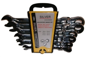 Silver Zestaw kluczy płasko-oczkowych z grzechotką i przegubem 8-19mm 6szt. (SK00601) 1