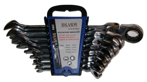 Silver Zestaw kluczy płasko-oczkowych z grzechotką i przegubem 8-22mm 8szt. (SK00802)) 1