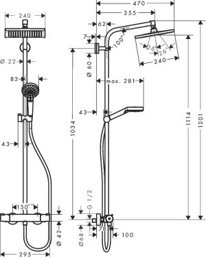 Zestaw prysznicowy Hansgrohe Crometta E z deszczownicą z baterią termostatyczną chrom (27271000) 3