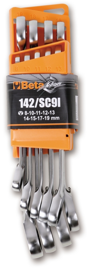 Beta Tools Zestaw kluczy płasko-oczkowych z grzechotką 8-19mm 9szt. (142/SC9I) 1