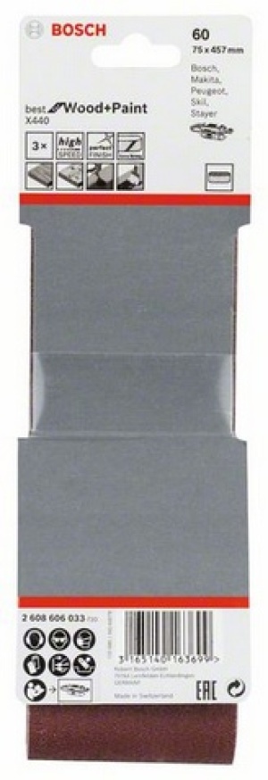 Bosch Zestaw taśm szlifierskich X440 75 x 457mm ziarnistość 60 3szt. (2608606033) 2