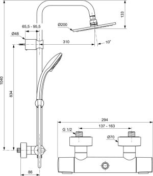 Zestaw prysznicowy Ideal Standard Rain z deszczownicą z baterią termostatyczną chrom (A5686AA) 2