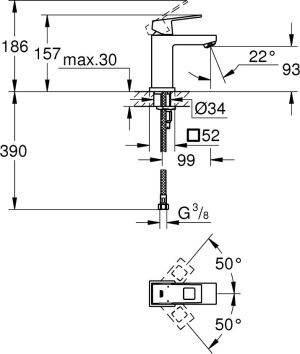 Bateria umywalkowa Grohe Eurocube stojąca chrom (2313200E) 2