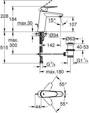 Bateria umywalkowa Grohe Eurodisc Cosmopolitan stojąca chrom (23448002) 2