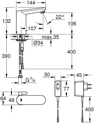 Bateria umywalkowa Grohe Eurodisc Cosmopolitan stojąca chrom (36325001) 3