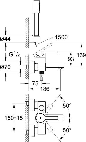 Bateria wannowa Grohe Lineare ścienne chrom (33850000) 2