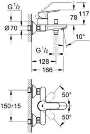 Bateria wannowa Grohe BauEdge ścienne chrom (23334000) 2