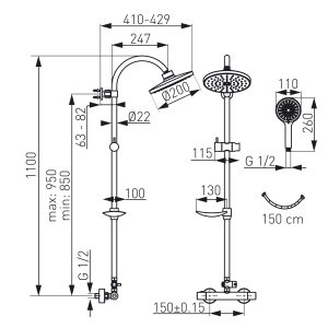 Zestaw prysznicowy Ferro Trinity z deszczownicą z baterią termostatyczną chrom (NP71-TRM7U) 2