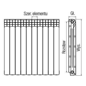 Ferroli Grzejnik aluminiowy Proteo HP600 x 98mm rozstaw 500mm 10 żeberek (747058010) 3