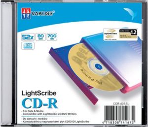 Vakoss CD-R 1szt.LightScribe, inlay, 80min. slim 1
