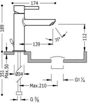 Bateria umywalkowa Tres Alplus stojąca chrom (20320301D) 2