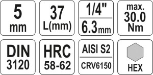Yato Nasadka trzpieniowa imbusowa hex 1/4" H5 x 37mm (YT-04372) 4