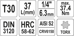 Yato Nasadka trzpieniowa Torx z otworem 1/4" T30 x 37mm (YT-04306) 4