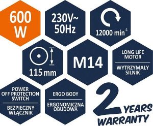 Szlifierka Power Up Szlifierka kątowa z osłoną beznarzędziową 115mm 600W (79099) 3