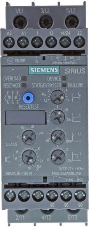 Siemens Softstart 3-fazowy 200-480VAC 25A 11kW/400V Uc 24V AC/DC S0 (3RW4026-1BB04) 1