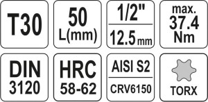 Yato Nasadka trzpieniowa Torx 1/2" T30 x 55mm (YT-04313) 4