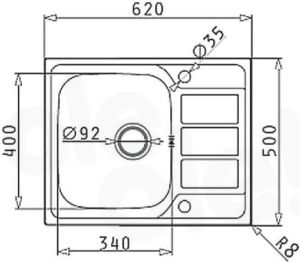Zlewozmywak Pyramis Zlewozmywak 1-komorowy z ociekaczem 62 x 50cm stal jedbaw (100187601) 2