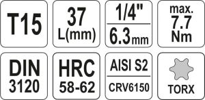 Yato Nasadka trzpieniowa Torx 1/4" T15 x 37mm (YT-04303) 4