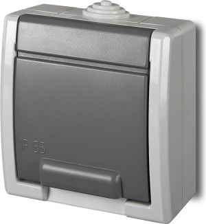 Elektro-Plast Gniazdo pojedyncze Aquant uziemienie Schuko klapka szary (1244-10) 2