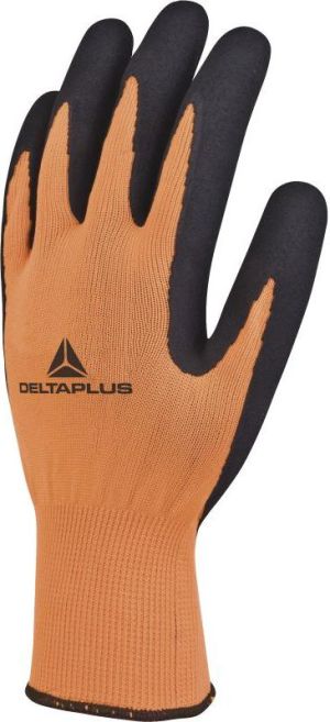 Delta Plus Rękawice z poliestru fluorescencyjne strona chwytana powlekana pianką lateksową rozmiar 10 pomarańczowo-czarny (VV733OR10) 1