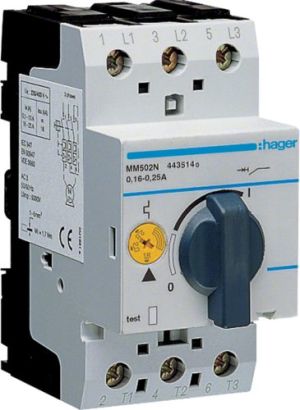 Hager Wyłącznik silnikowy 3P 0,06kW 0,16-0,24A (MM502N) 1