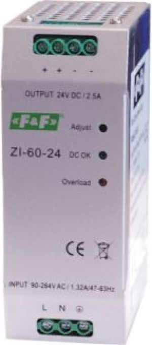 F&F Zasilacz impulsowy 230VAC/24VDC 60W 2,5A (ZI-60-24) 1