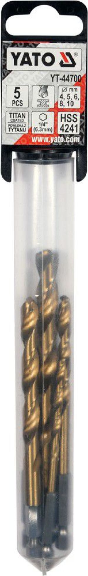 Wiertło Yato do metalu tytanowe sześciokątne 4 5 6 10 8mm zestaw (YT-44700) 2