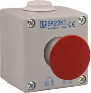 Spamel Kaseta sterownicza 1-otworowa przycisk grzybkowy czerwony 1R szara IP65 (SP22K1\04-1) 1