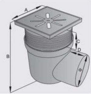 Capricorn Wpust kanalizacyjny 150 x 150mm z odpływem bocznym fi 110 (9-2600-110-47-01-04) 2