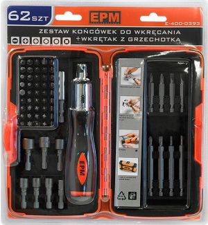 EPM Zestaw końcówek do wkręcania z grzechotką 62szt. (E-400-0393) 2