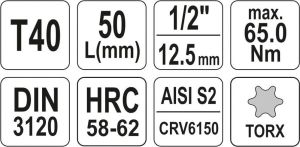Yato Nasadka trzpieniowa Torx 1/2" T40 x 55mm (YT-04314) 4
