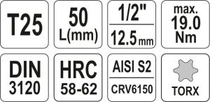 Yato Nasadka trzpieniowa Torx 1/2" T25 x 55mm (YT-04311) 4