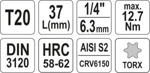Yato Nasadka trzpieniowa Torx 1/4" T20 x 37mm (YT-04304) 4