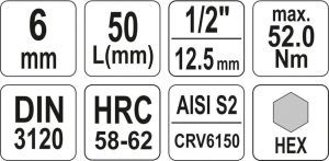 Yato Nasadka trzpieniowa imbusowa hex 1/2" H6 x 55mm (YT-04382) 4