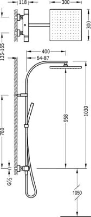 Zestaw prysznicowy Tres Cuadro z deszczownicą z baterią termostatyczną chrom (107395) 2