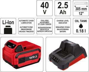 Piła łańcuchowa Yato Pilarka łańcuchowa akumulatorowa 40V 2,5Ah Li-Ion prowadnica 305mm (YT-85090) 7