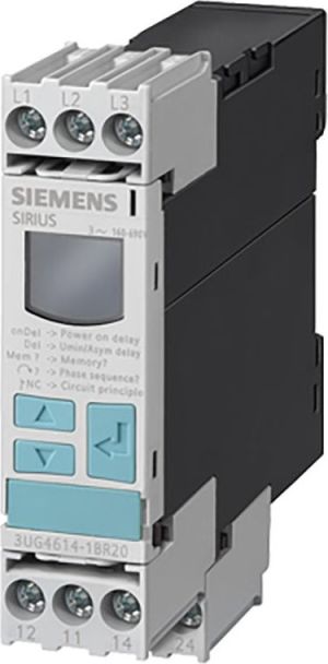 Siemens Przekaźnik kolejności zaniku i asymetrii faz kontrola nad-/podnapięciowa 2P 0.1-20s 160-690V AC z LCD (3UG4616-1CR20) 1