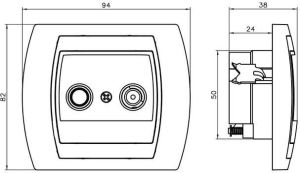 Ospel Gniazdo antenowe Gazela RTV zakończeniowe satynowe (GPA-10JPZ/m/16/16) 2