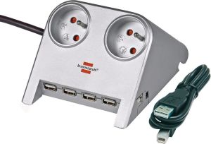 Brennenstuhl Przedłużacz biurowy Desktop Power Plus 2 gniazda + USB srebrny 1,8m (1153541124) 1