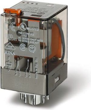 Finder Przekaźnik przemysłowy 2P 10A 24V DC przycisk testujący wskaźnik zadziałania (60.12.9.024.0040) 1