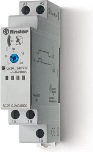 Finder Przekaźnik czasowy 1P 16A 24 - 240V AC / DC 0,1s - 24h 250V jednofunkcyjny DI (80.21.0.240.0000) 1