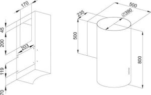 Okap Ciarko Okap kominowy ORP tuba czarny 39cm 2
