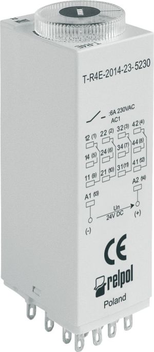 Relpol Przekaźnik czasowy T-R4E-2014-23-5230 4P 6A 1sek - 100h 230V AC opóźnione załączenie (854016) 1