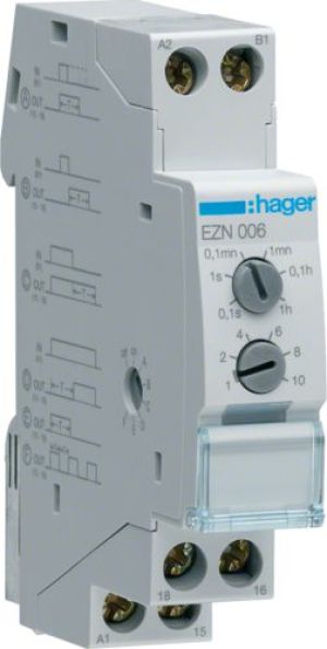 Hager Przekaźnik czasowy wielofunkcyjny 12-230V AC, 12-48V DC, 1Z/1R 8A 250V AC1 (EZN006) 1