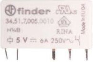 Finder Wąski przekaźnik elektromagnetyczny 1P 6A 5V DC do płytki drukowanej (34.51.7.005.0010) 1
